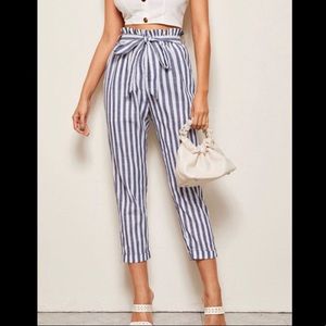 ZARA PAPERBAG COTTON PANTS WITH BELT NEW WITH TAGS BLUE XS